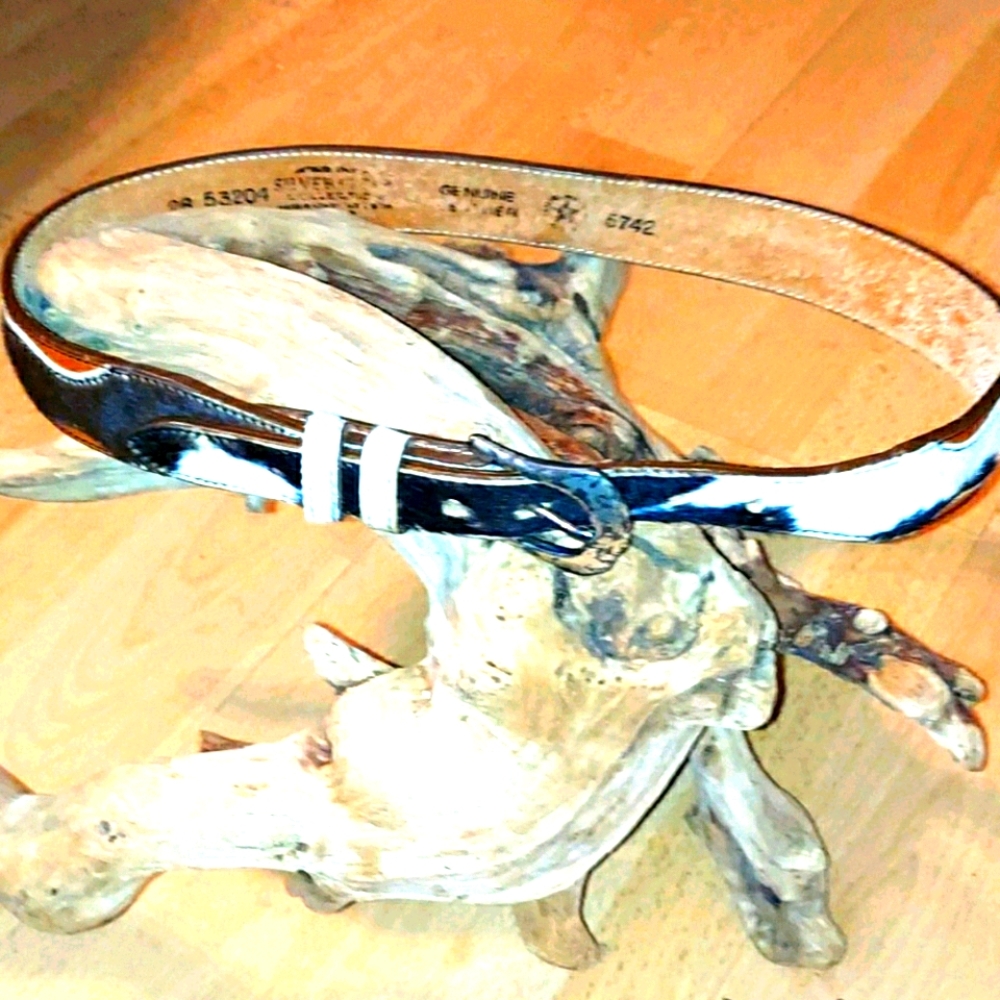 Vintage Silver Creek Cow hide lthr western belt 28